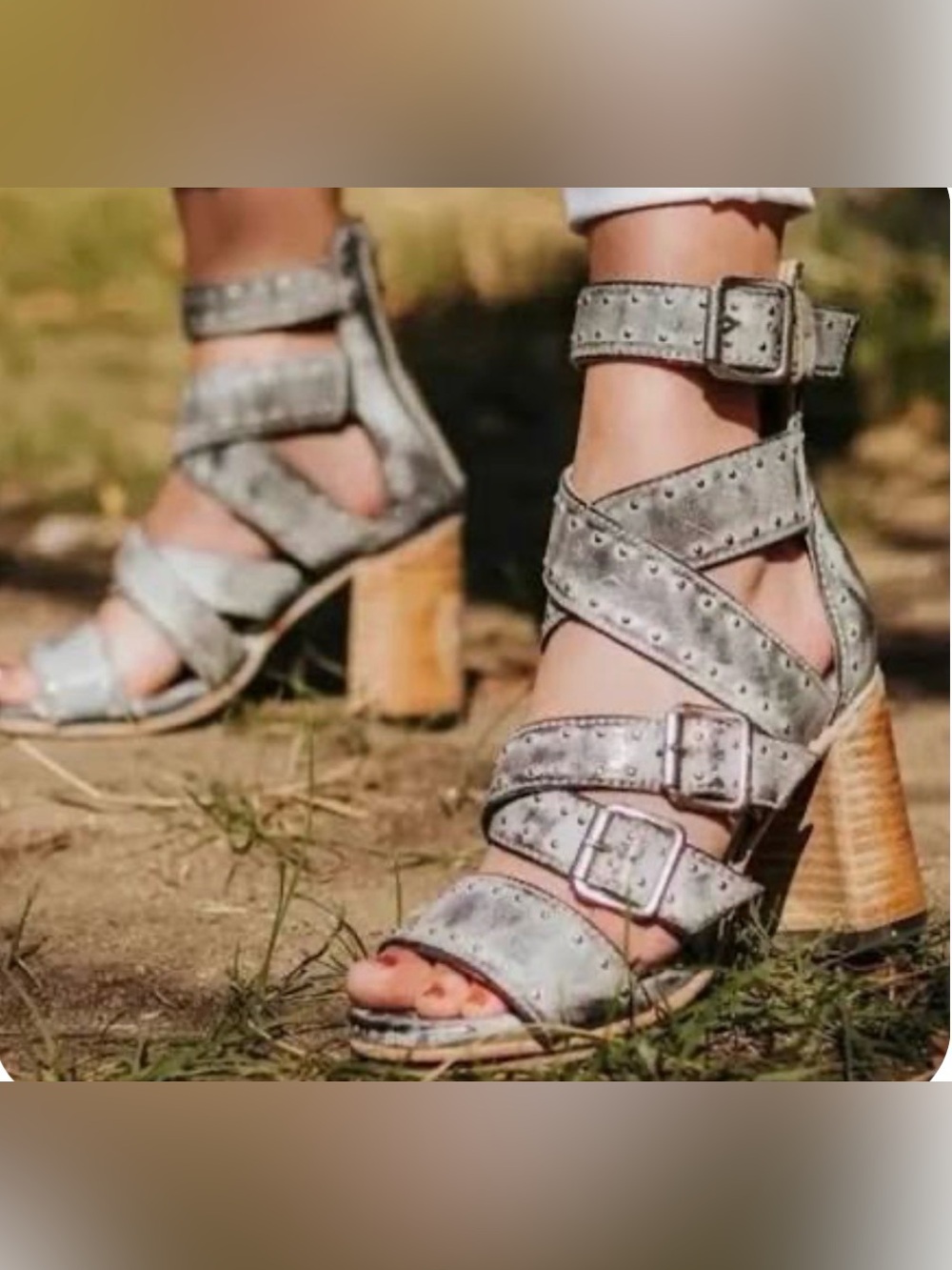 FREEBIRD BY STEVEN TANICA ICE LEATHER SANDALS W/SILVER STUD DETAILING, 6, $245